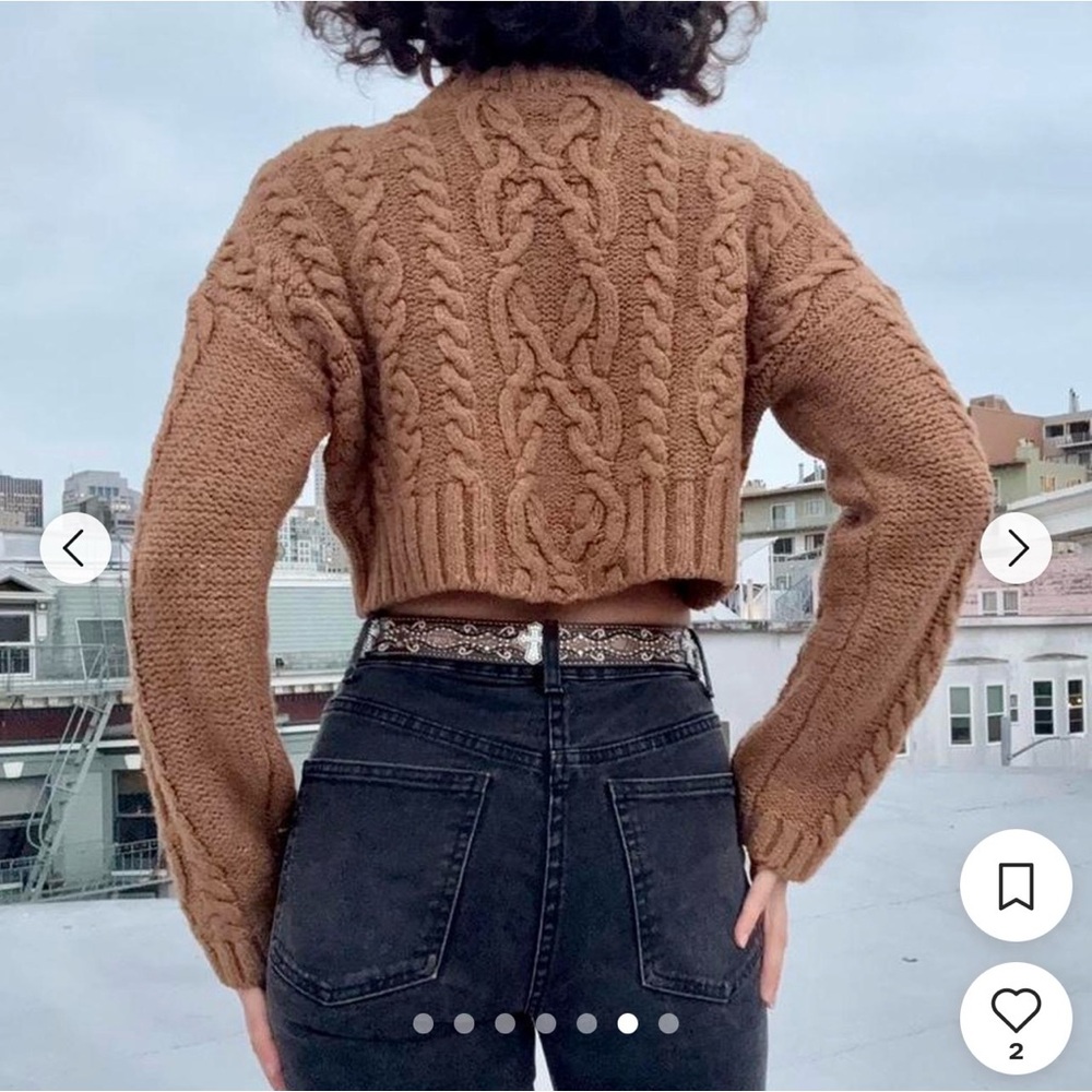 Zara Cropped Cable Knit Heavy Sweater - Brown Taupe- size M - Picture 3 of 8